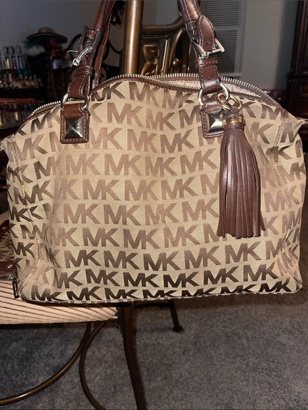 Michael Kors Brown MK Signature Logo Duffel Bag